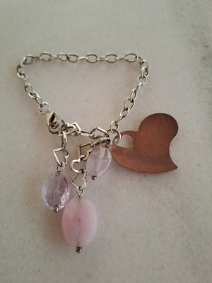 Silver bracelet 925 with amethyst and rose quartz stones, like new