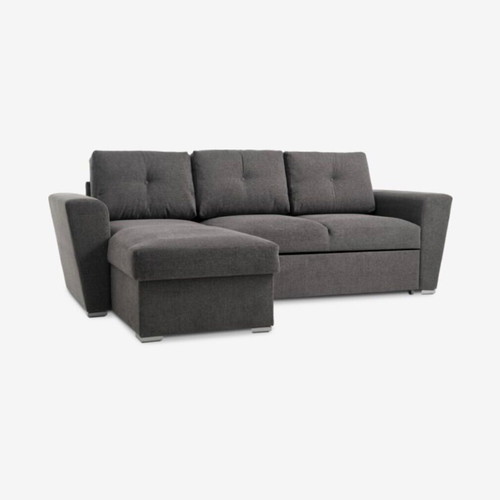 3-seater sofa bed with chaise lounge, dark grey fabric