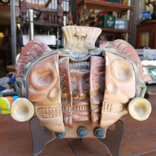 Ceramic mask used with three stages of human life Maya art