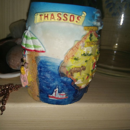 Ceramic toothpick holder new with embossed summer scenes