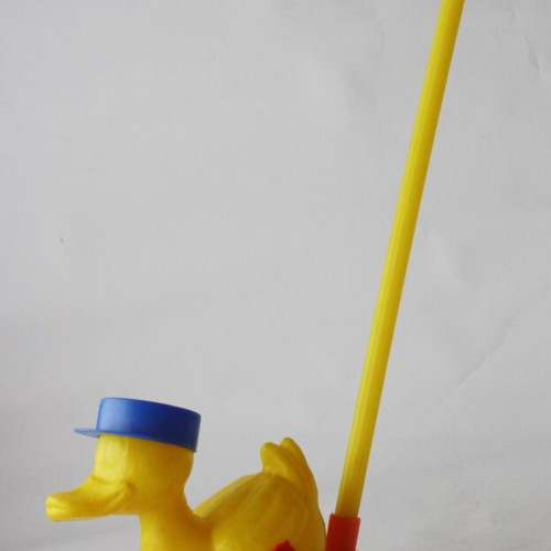 Plastic wheeled vintage 70's duck toy new with stick