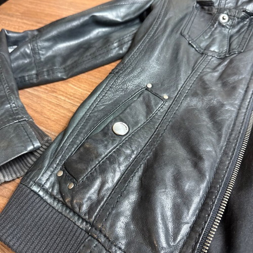 Bershka authentic leather jacket black, size S, like new