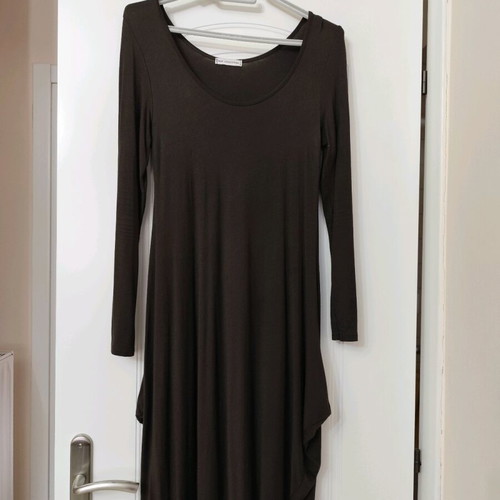 Viscose midi dress used, brown, long-sleeve, size L