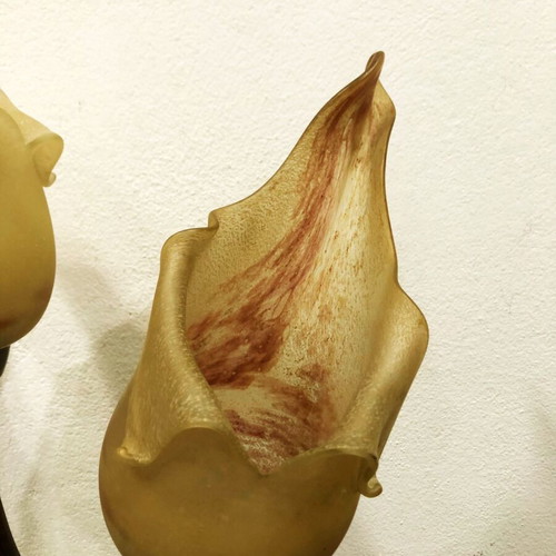Two-light bronze lamp with blown glass like new