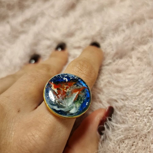 Ring with liquid glass new, handmade