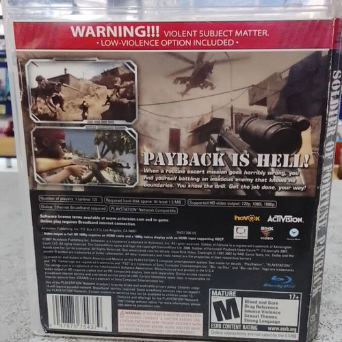 Soldier of Fortune Payback PS3 game used, no manual