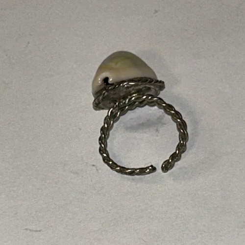 Vintage metal ring with natural shell adjustable boho