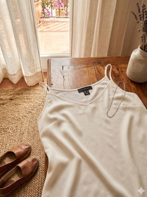 Top white, like new, one size, airy and slightly transparent