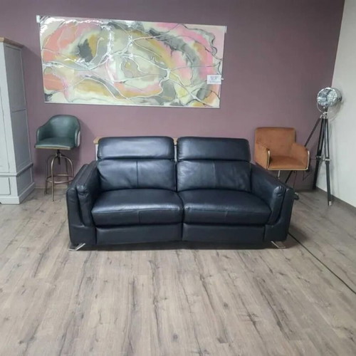 Black leather three-seater sofa with electric relax mechanism Sandro new