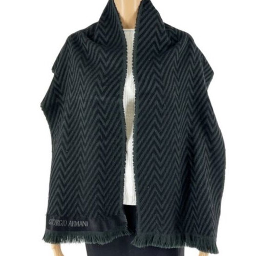 Giorgio Armani Virgin Wool Scarf Chevron Pattern like new Black Grey