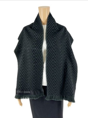 Giorgio Armani Virgin Wool Scarf Chevron Pattern like new Black Grey