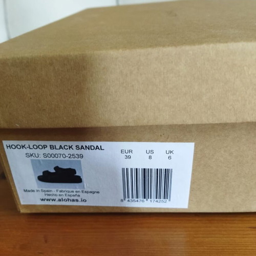 Alohas hook loop black quilted velcro sandals size 39.5 new