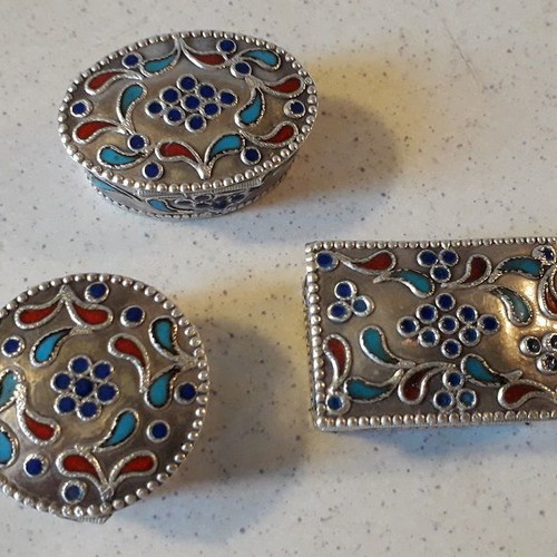 Silver Gianniotika boxes new, set of 3 with enamel