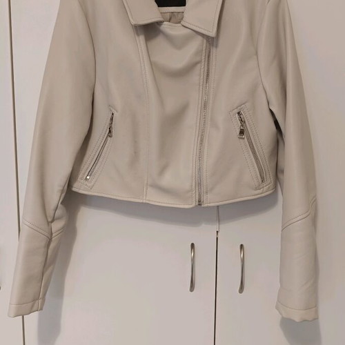 Cropped faux leather jacket used, beige, size L Pink Woman