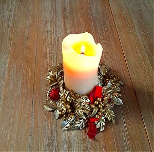 Χριστουγεννιάτικη επιτραπέζια διακοσμητική σύνθεση μπορντούρα για κερί ή ρεσώ