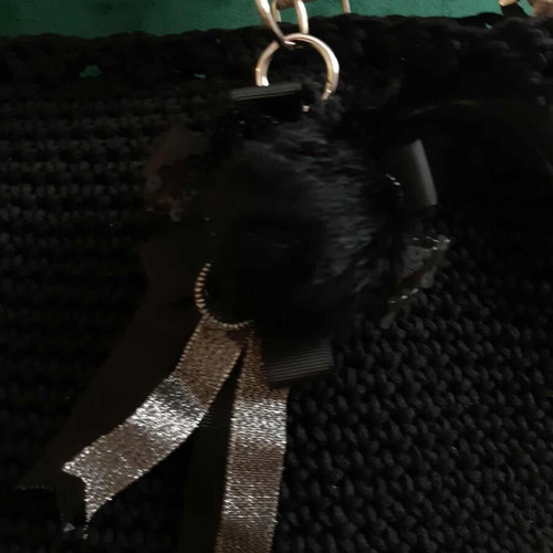 Handmade shoulder bag new, black with ecru details