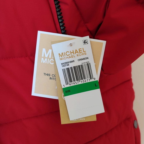Michael Kors long red puffer jacket size L brand new