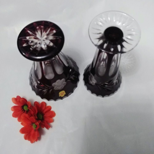 Nachtmann Rose amethyst purple vase pair Germany 50' new