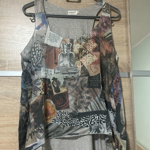 Top with front transparency like new, size M, black and grey