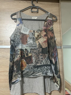 Top with front transparency like new, size M, black and grey