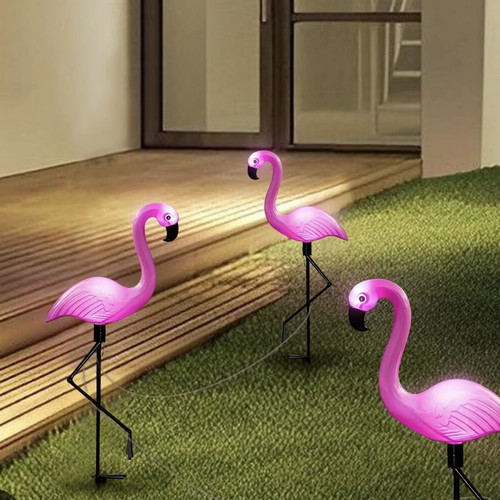 Solar flamingo garden lights set of 3