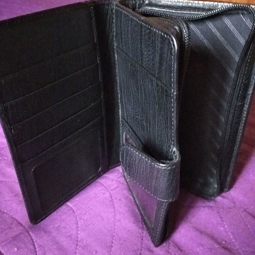 Organizer wallet new, black faux leather with multiple pockets, 20x15 cm