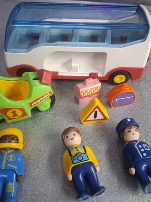 Playmobil bus, racing motorcycle & 3 figures set