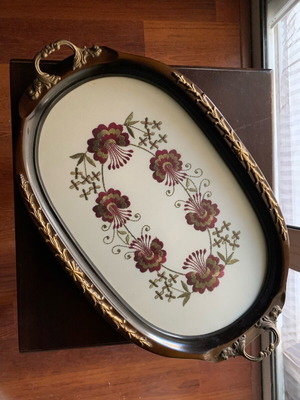 Embroidered vintage handmade tray like new