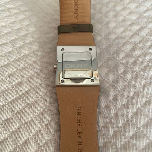 DKNY women's watch with square dial and khaki leather strap like new