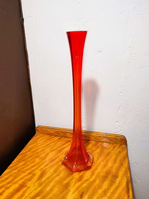 Glass tall narrow red vase 1970 used