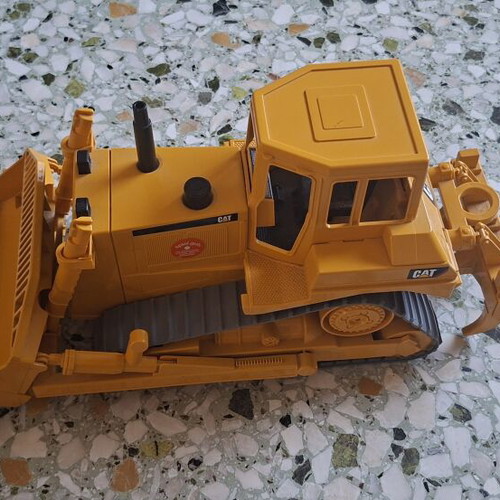 Scania truck with Cat bulldozer toy