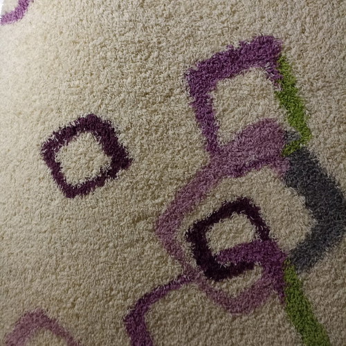 Oval beige Shaggy rug 1.30×1.50 with geometric patterns, antistatic and hypoallergenic fibers