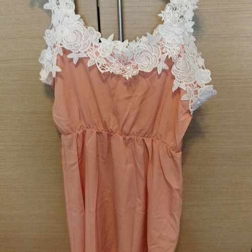 Coral dress with white floral design, size Large, new