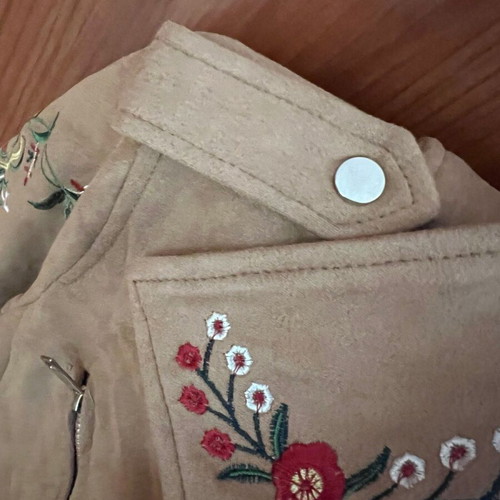 Biker jacket new, vegan suede with embroidery, size S-M