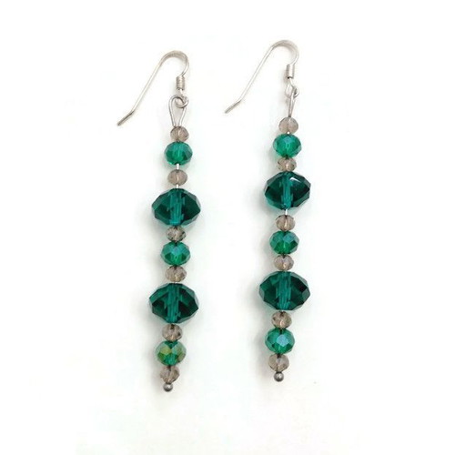 Handmade earrings with 925 silver hook and green gray beads