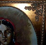  Εξαιρετική  ελαιογραφία με τζάμι, του γνωστού Θεσσαλονικιου ζωγραφου, Λάζαρου Παντου.