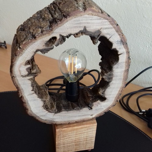 Set of handmade tree trunk lamps, new
