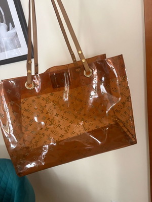 Louis Vuitton shoulder tote bag used, beige and brown