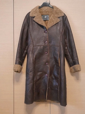 Faux leather women's coat used, brown, size S