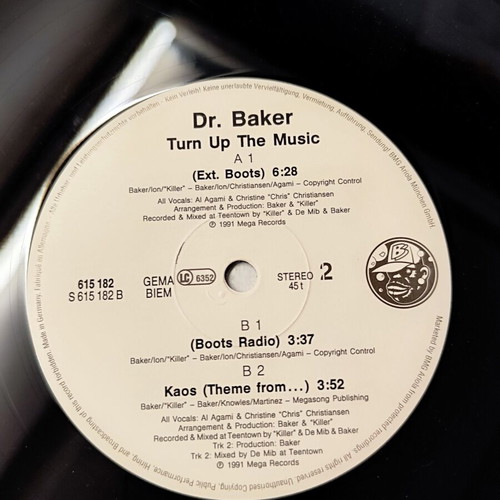 Dr. Baker Turn Up The Music 12" vinyl maxi-single used, 1991 German edition