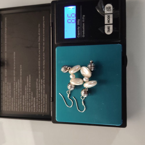 925 Earrings with Pearls like new, silver and white