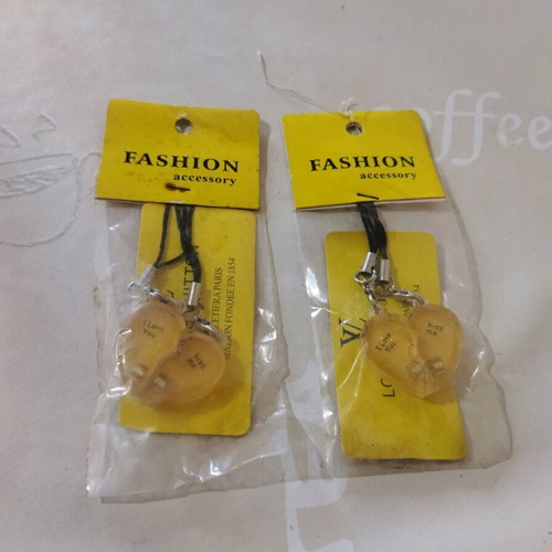 Keychain set for couples new, yellow, 2 pieces