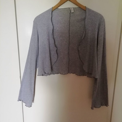 Elegance bolero crop tops, cotton ribbed, white and grey, size L