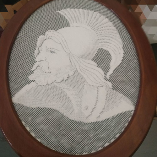 Knitted frame used, dimensions 45x35 cm