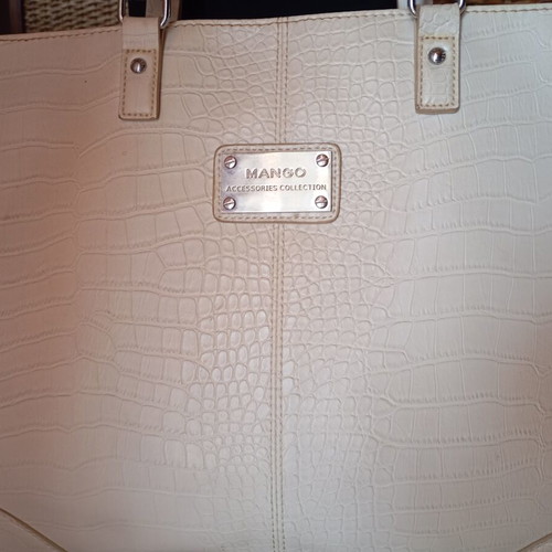 Mango handbag used with shoulder strap and gift pouch white beige