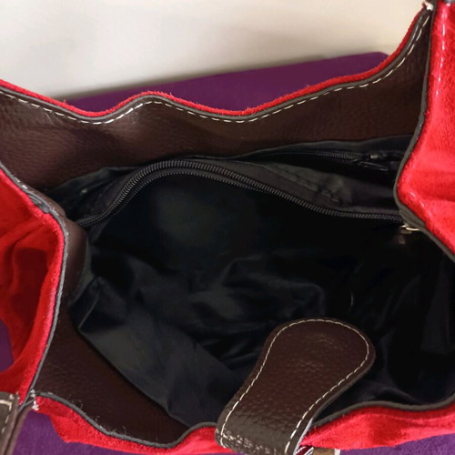 Red suede shoulder bag with gold detail new