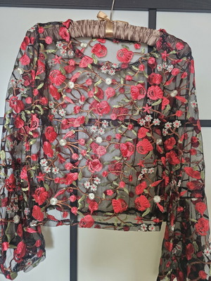 Shein see-through red roses long sleeve top size S like new