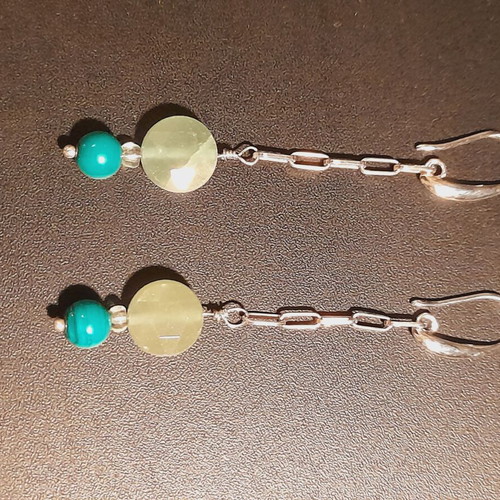 Silver earrings 925 with malachite semi-precious stones new