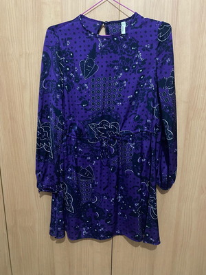 Mango No M dress purple with patterns and adjustable waist like new
