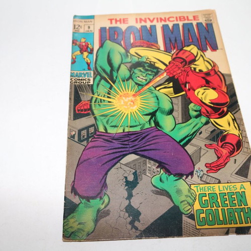 The Invincible Iron Man #9 comic used, classic Hulk battle 1969